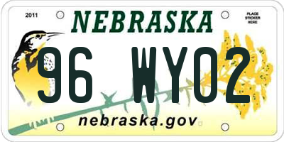 NE license plate 96WY02