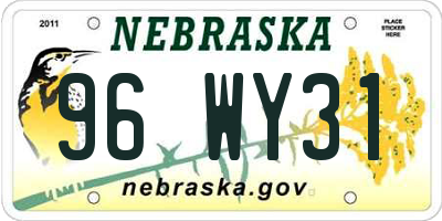 NE license plate 96WY31