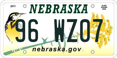 NE license plate 96WZ07