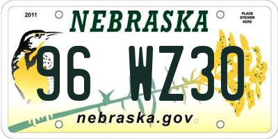 NE license plate 96WZ30