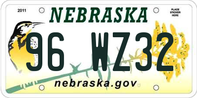 NE license plate 96WZ32