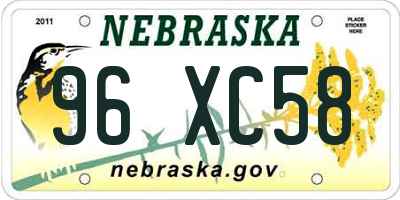 NE license plate 96XC58
