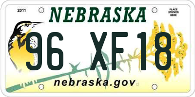 NE license plate 96XF18