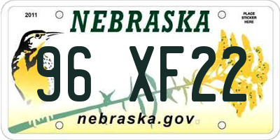 NE license plate 96XF22