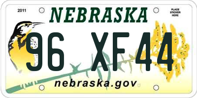 NE license plate 96XF44