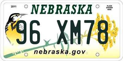 NE license plate 96XM78