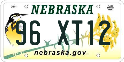 NE license plate 96XT12