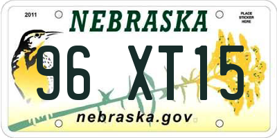 NE license plate 96XT15