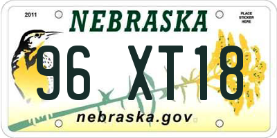 NE license plate 96XT18