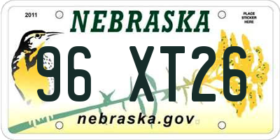 NE license plate 96XT26