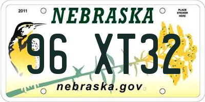 NE license plate 96XT32