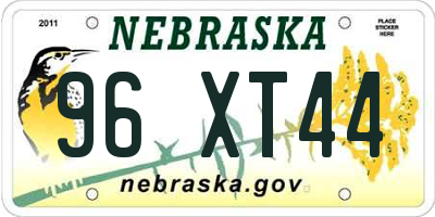 NE license plate 96XT44