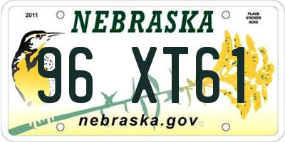 NE license plate 96XT61