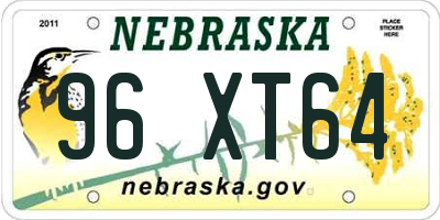 NE license plate 96XT64