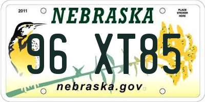 NE license plate 96XT85
