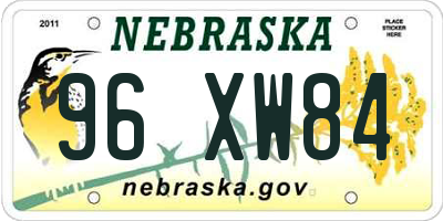 NE license plate 96XW84
