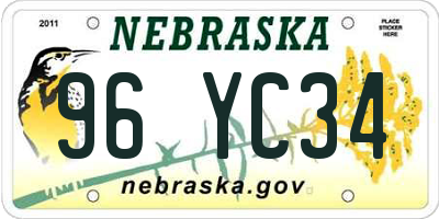 NE license plate 96YC34