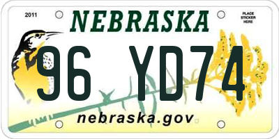 NE license plate 96YD74