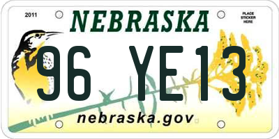 NE license plate 96YE13