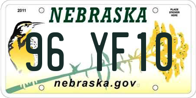 NE license plate 96YF10