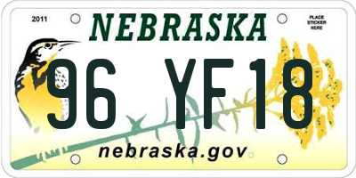 NE license plate 96YF18