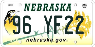 NE license plate 96YF22