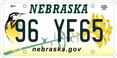 NE license plate 96YF65