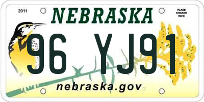 NE license plate 96YJ91
