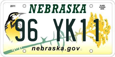 NE license plate 96YK11