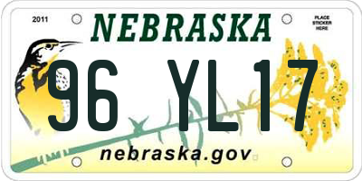 NE license plate 96YL17