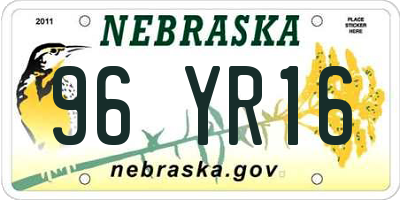 NE license plate 96YR16