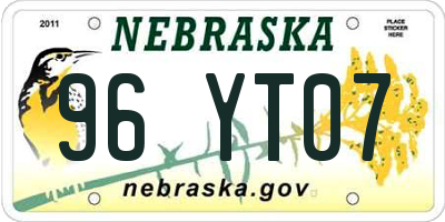 NE license plate 96YT07