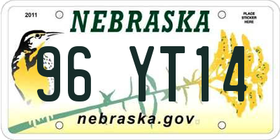 NE license plate 96YT14