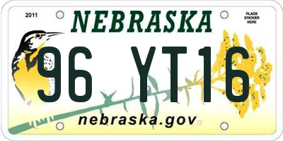 NE license plate 96YT16