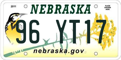 NE license plate 96YT17