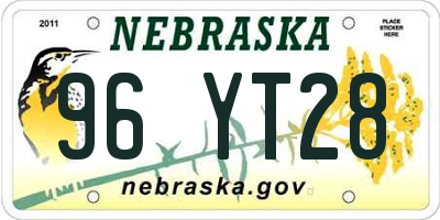 NE license plate 96YT28