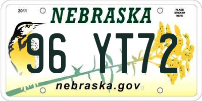 NE license plate 96YT72