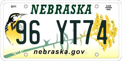 NE license plate 96YT74