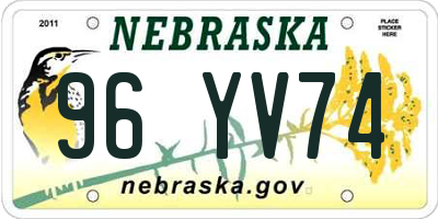 NE license plate 96YV74