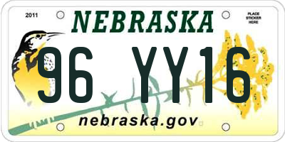 NE license plate 96YY16