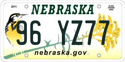 NE license plate 96YZ77