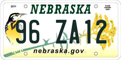 NE license plate 96ZA12