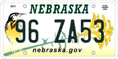 NE license plate 96ZA53