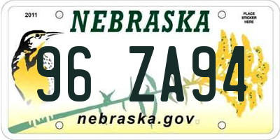 NE license plate 96ZA94