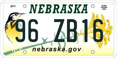 NE license plate 96ZB16