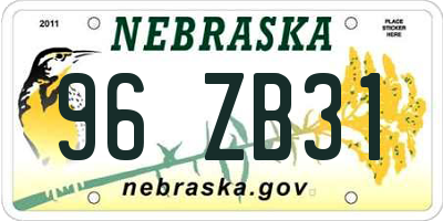 NE license plate 96ZB31