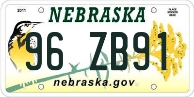 NE license plate 96ZB91