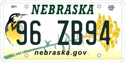 NE license plate 96ZB94
