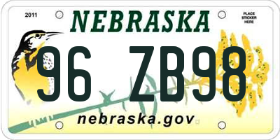 NE license plate 96ZB98