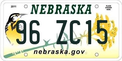 NE license plate 96ZC15